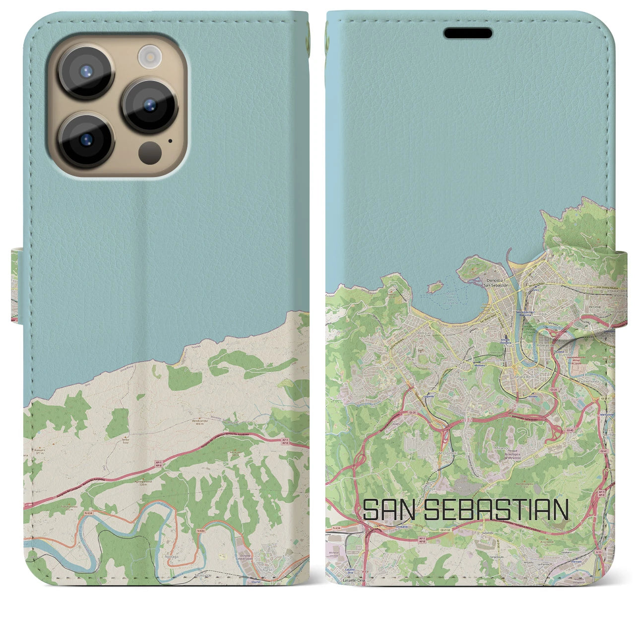 【サン・セバスティアン(スペイン)】地図柄iPhoneケース(手帳タイプ)ナチュラル・iPhone 14 Pro Max 用
