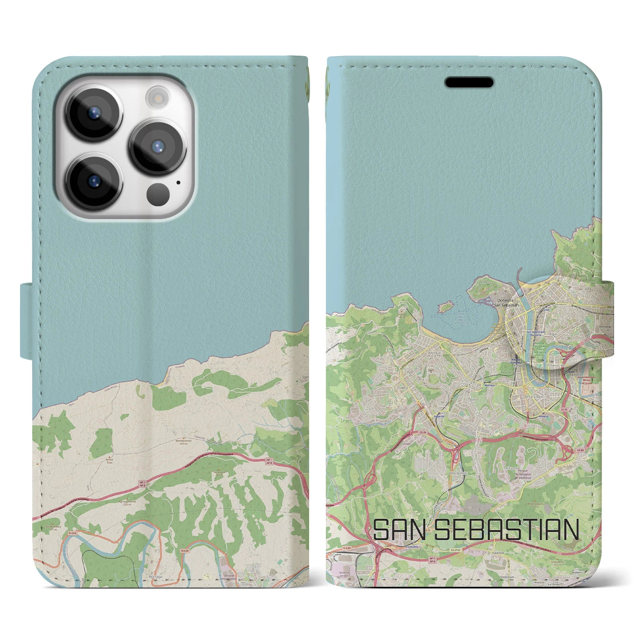 【サン・セバスティアン(スペイン)】地図柄iPhoneケース(手帳タイプ)ナチュラル・iPhone 14 Pro 用