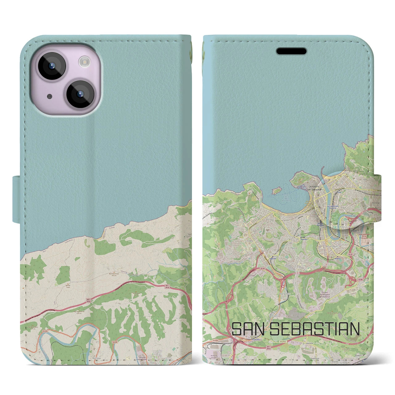 【サン・セバスティアン(スペイン)】地図柄iPhoneケース(手帳タイプ)ナチュラル・iPhone 14 用