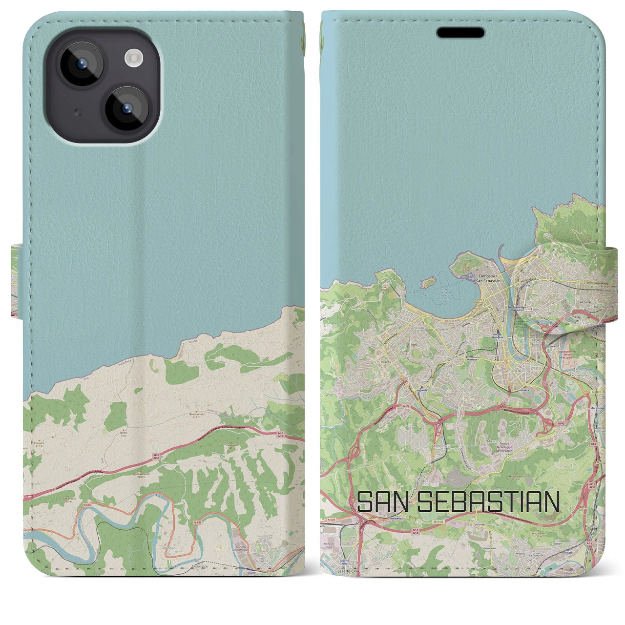 【サン・セバスティアン(スペイン)】地図柄iPhoneケース(手帳タイプ)ナチュラル・iPhone 14 Plus 用