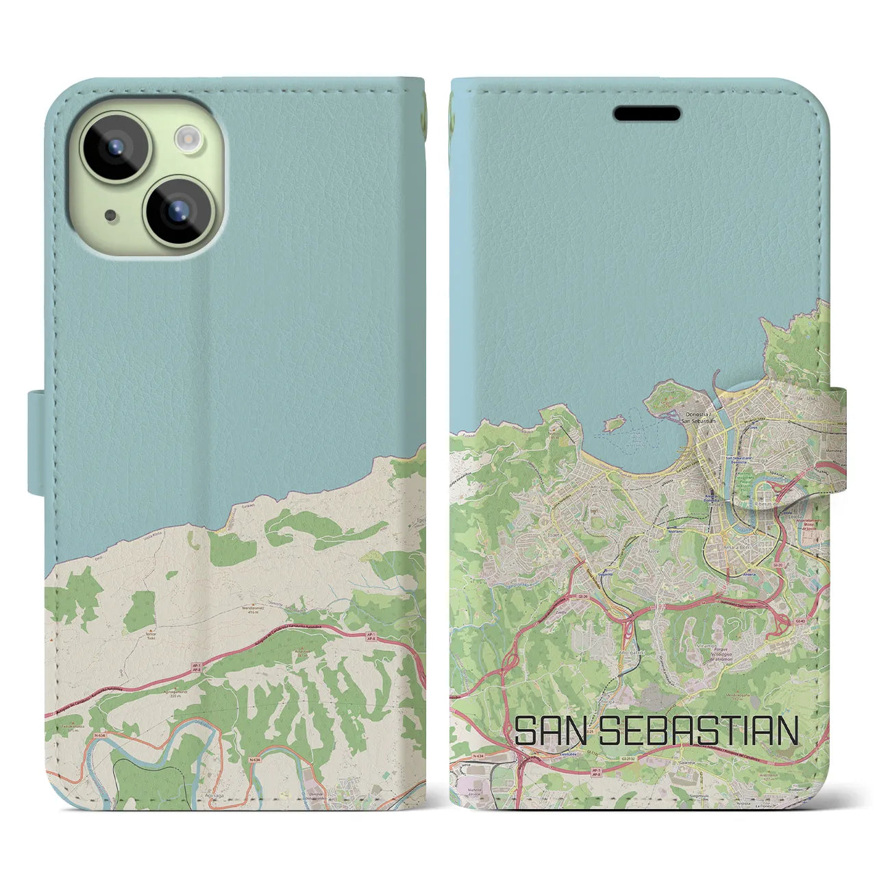 【サン・セバスティアン(スペイン)】地図柄iPhoneケース(手帳タイプ)ナチュラル・iPhone 15 用