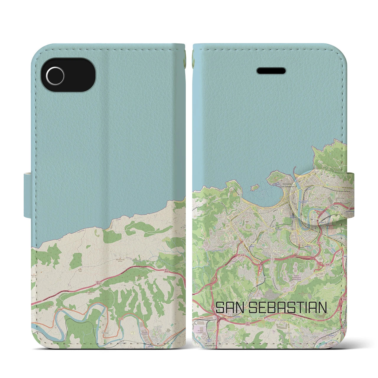 【サン・セバスティアン(スペイン)】地図柄iPhoneケース(手帳タイプ)ナチュラル・iPhone SE(第3 / 第2世代) / 8 / 7 / 6s / 6 用