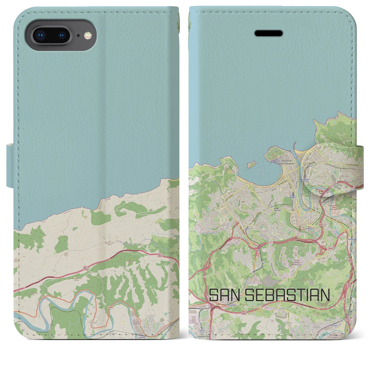 【サン・セバスティアン(スペイン)】地図柄iPhoneケース(手帳タイプ)ナチュラル・iPhone 8Plus /7Plus / 6sPlus / 6Plus 用