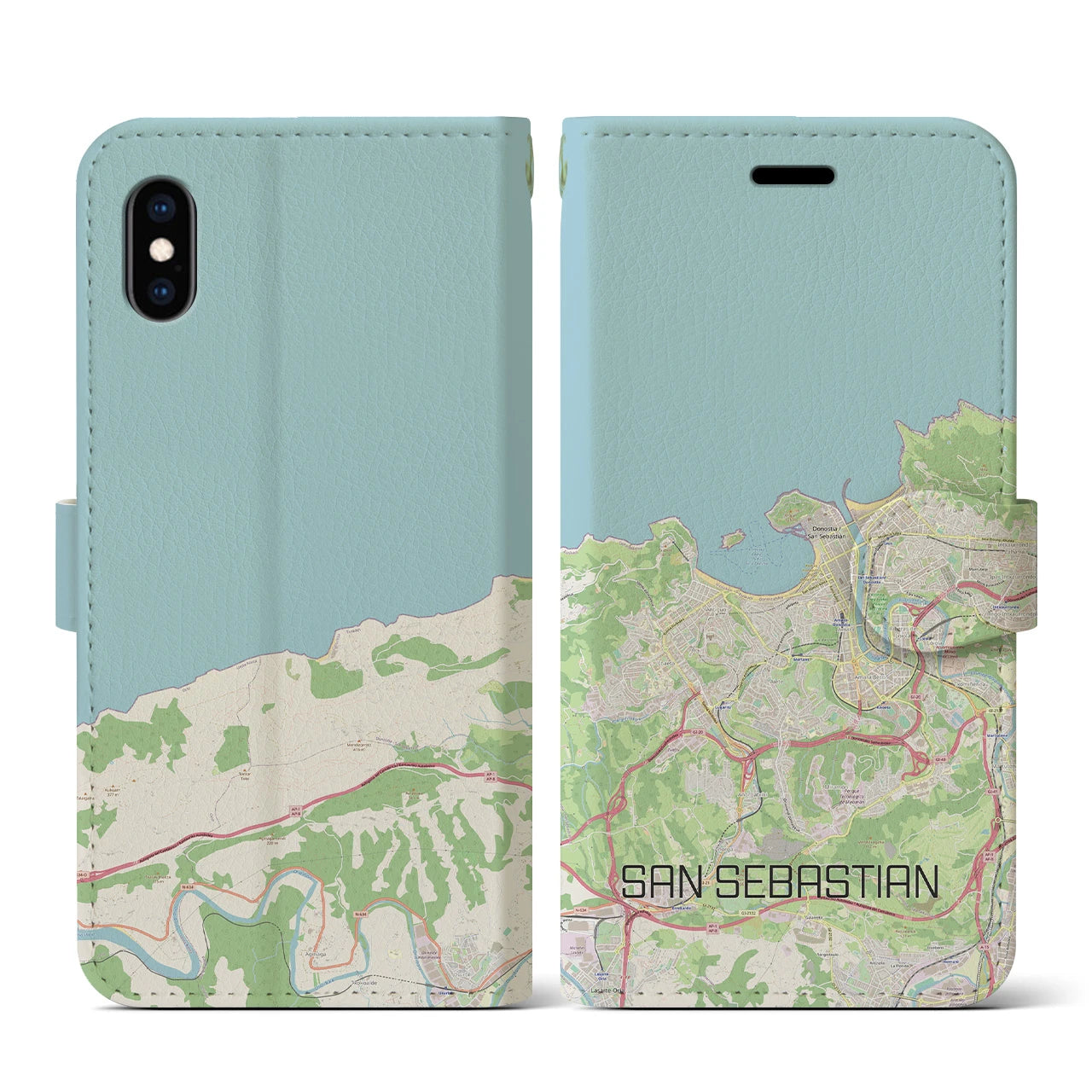 【サン・セバスティアン(スペイン)】地図柄iPhoneケース(手帳タイプ)ナチュラル・iPhone XS / X 用