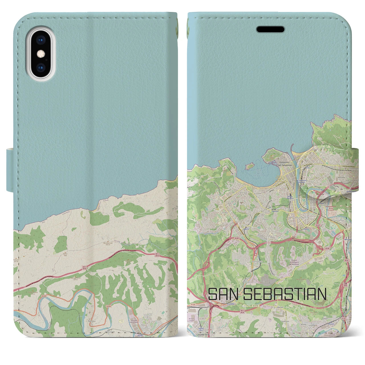 【サン・セバスティアン(スペイン)】地図柄iPhoneケース(手帳タイプ)ナチュラル・iPhone XS Max 用