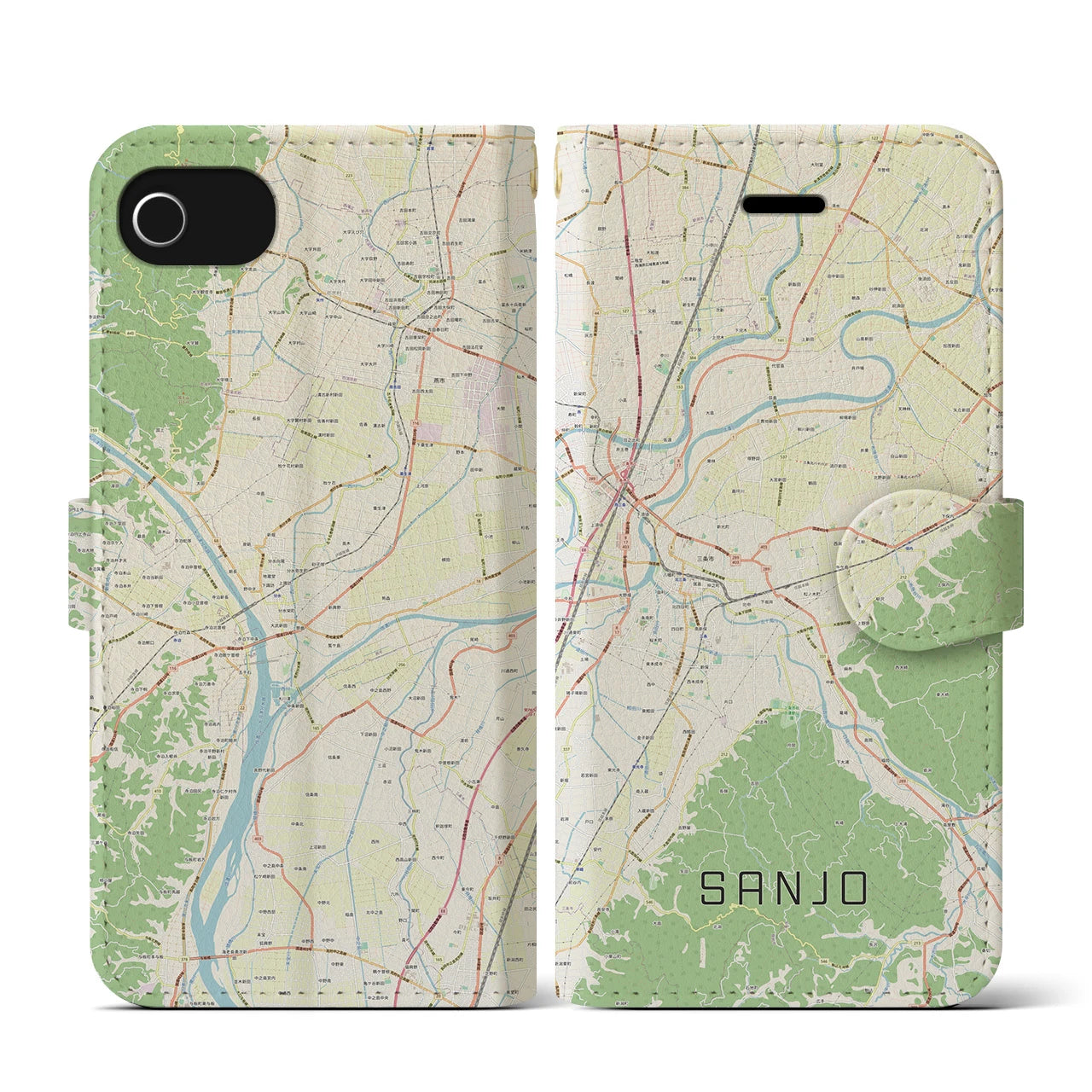 【三条(新潟県)】地図柄iPhoneケース(手帳タイプ)ナチュラル・iPhone SE(第3 / 第2世代) / 8 / 7 / 6s / 6 用