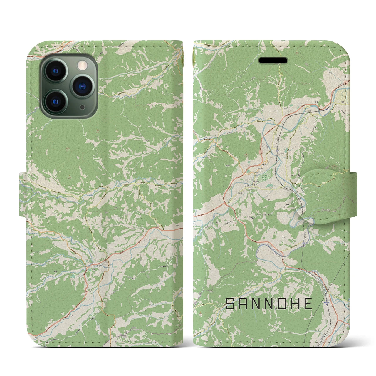 【三戸(青森県)】地図柄iPhoneケース(手帳タイプ)ナチュラル・iPhone 11 Pro 用