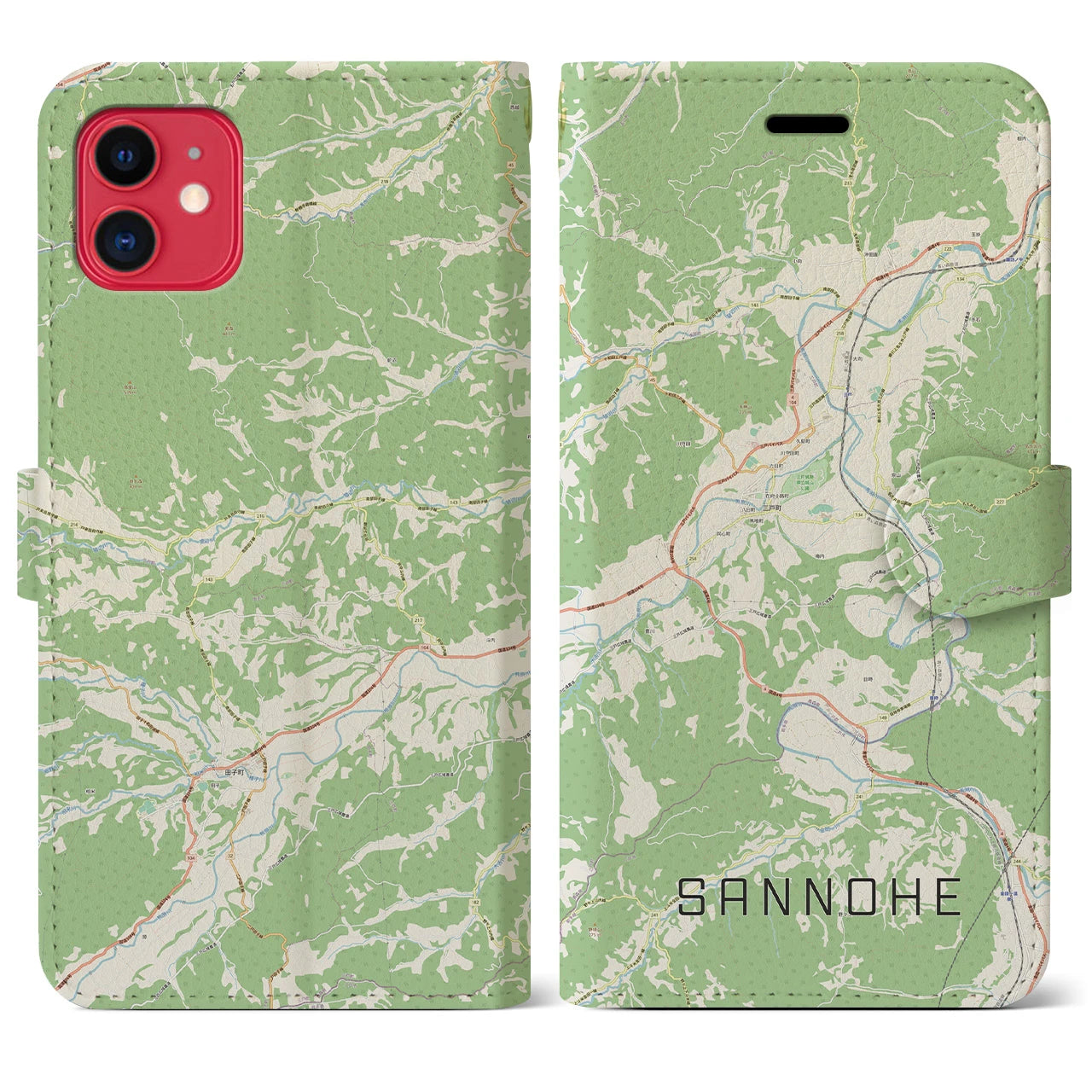 【三戸(青森県)】地図柄iPhoneケース(手帳タイプ)ナチュラル・iPhone 11 用