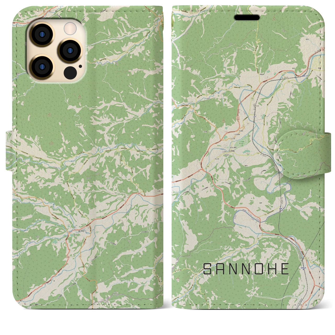 【三戸(青森県)】地図柄iPhoneケース(手帳タイプ)ナチュラル・iPhone 12 Pro Max 用