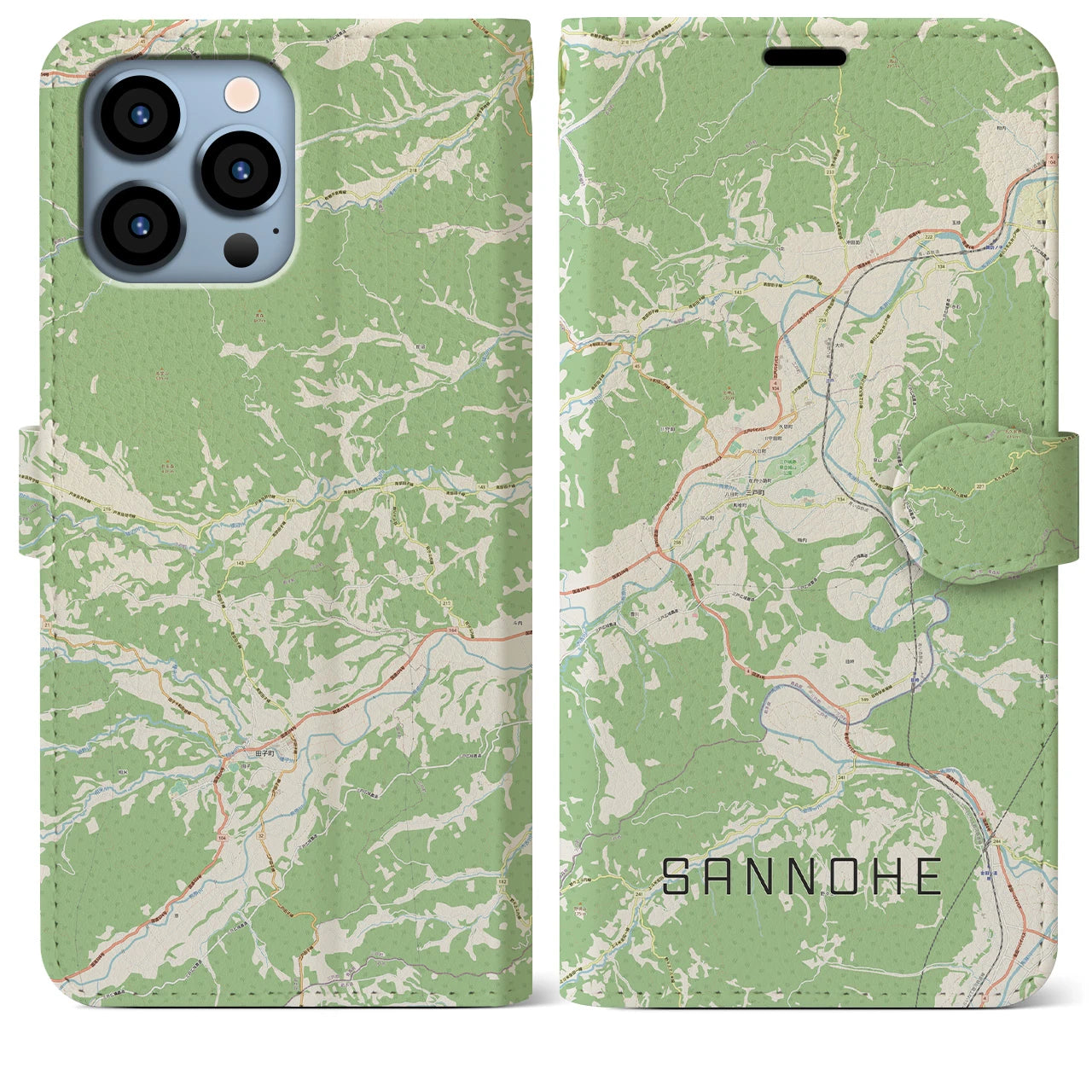 【三戸(青森県)】地図柄iPhoneケース(手帳タイプ)ナチュラル・iPhone 13 Pro Max 用