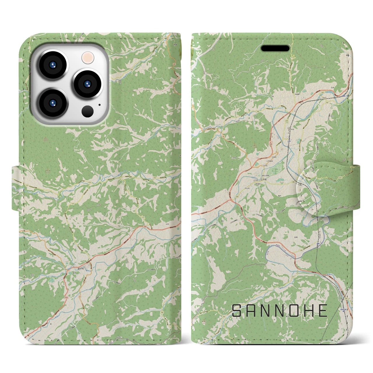 【三戸(青森県)】地図柄iPhoneケース(手帳タイプ)ナチュラル・iPhone 13 Pro 用