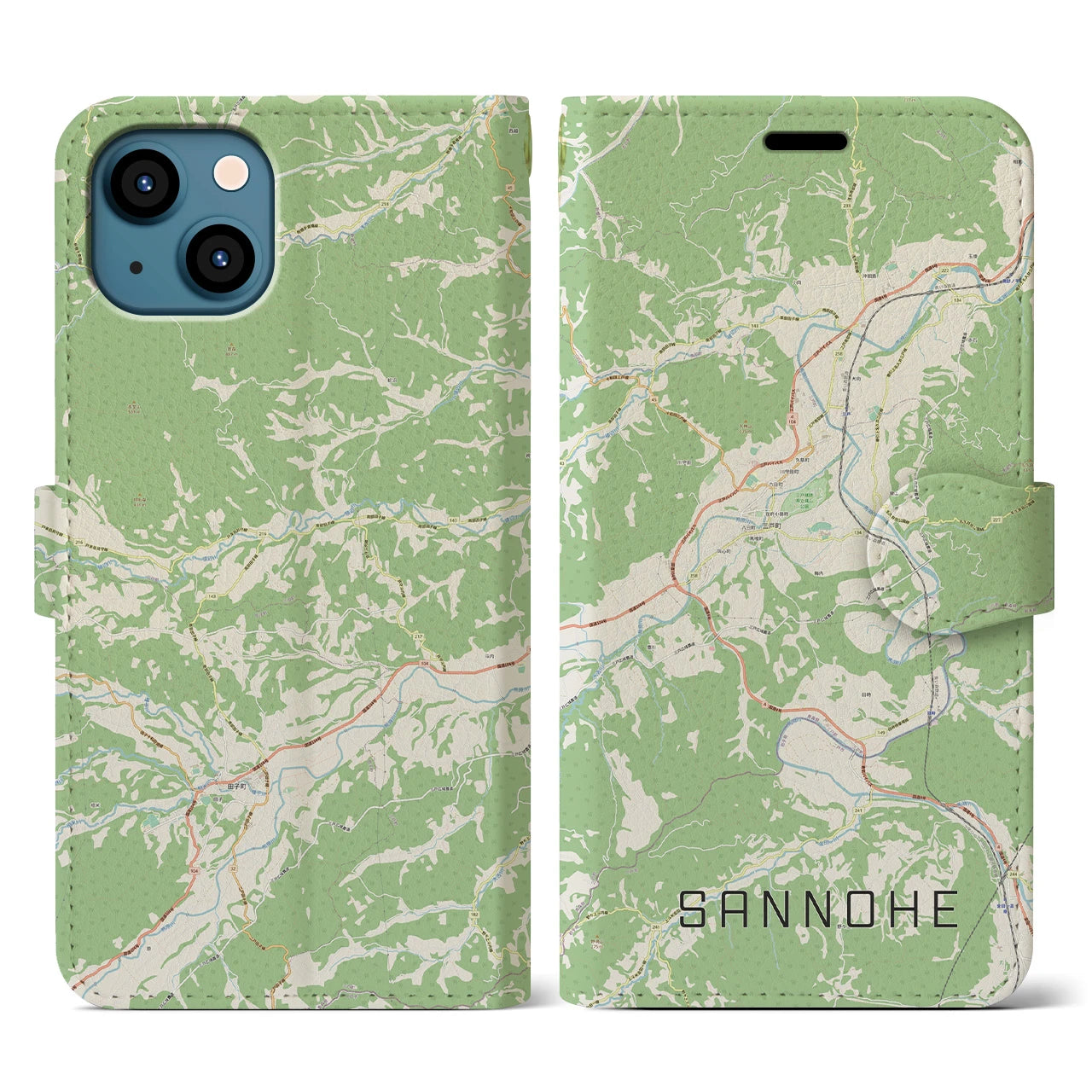 【三戸(青森県)】地図柄iPhoneケース(手帳タイプ)ナチュラル・iPhone 13 用