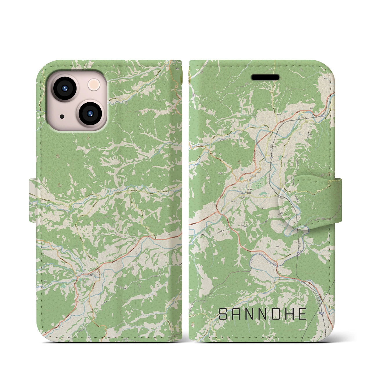 【三戸(青森県)】地図柄iPhoneケース(手帳タイプ)ナチュラル・iPhone 13 mini 用