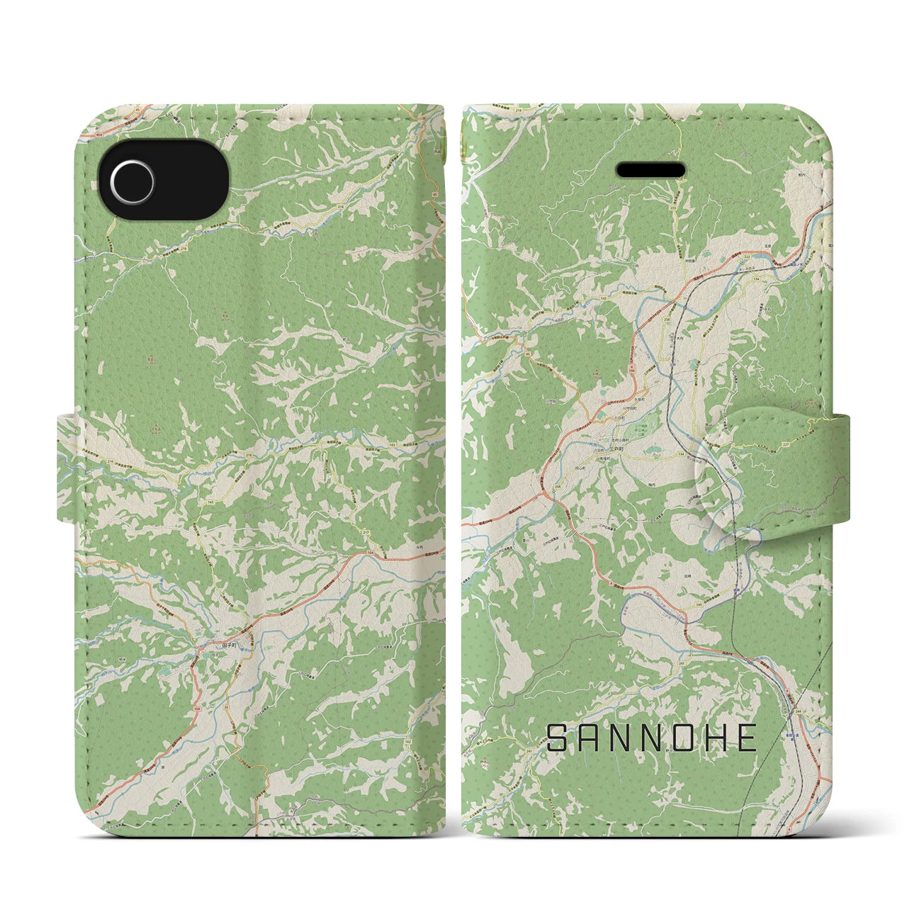 【三戸(青森県)】地図柄iPhoneケース(手帳タイプ)ナチュラル・iPhone SE(第3 / 第2世代) / 8 / 7 / 6s / 6 用