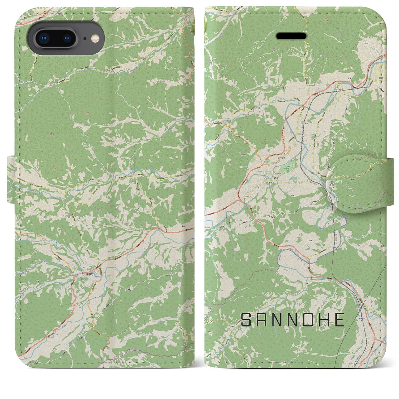 【三戸(青森県)】地図柄iPhoneケース(手帳タイプ)ナチュラル・iPhone 8Plus /7Plus / 6sPlus / 6Plus 用