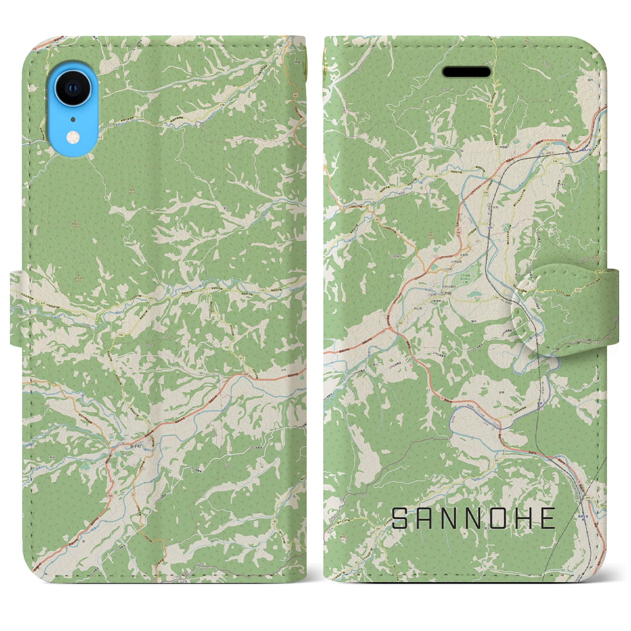 【三戸(青森県)】地図柄iPhoneケース(手帳タイプ)ナチュラル・iPhone XR 用