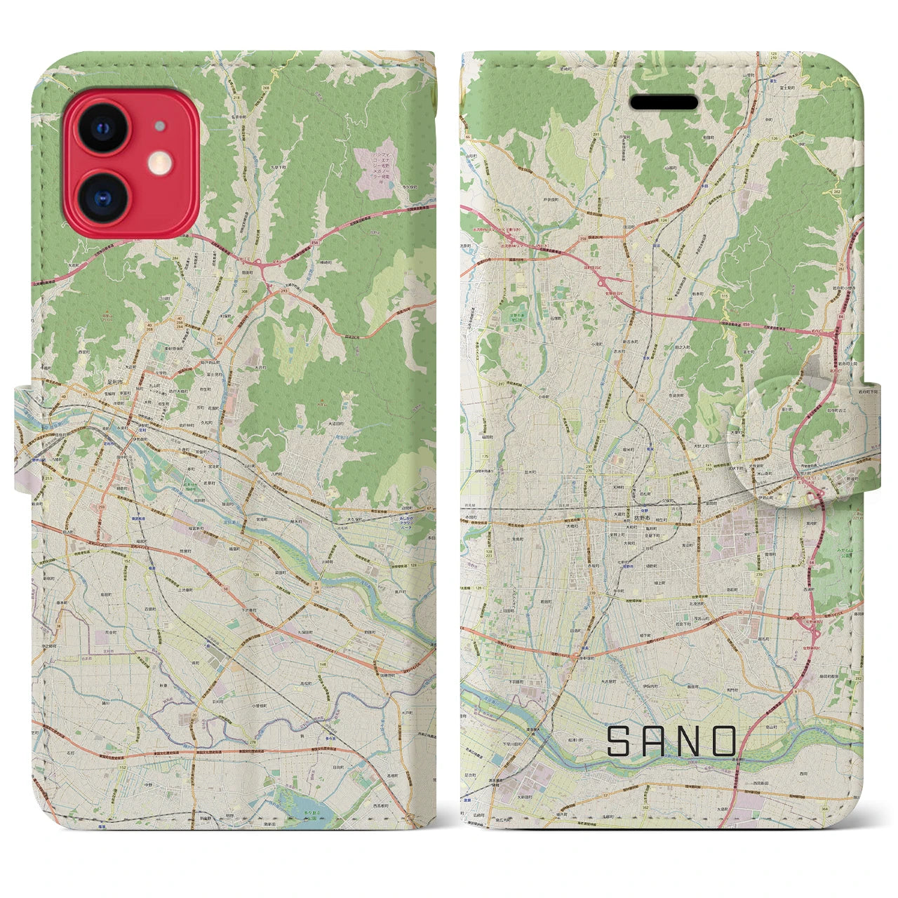 【佐野(栃木県)】地図柄iPhoneケース(手帳タイプ)ナチュラル・iPhone 11 用