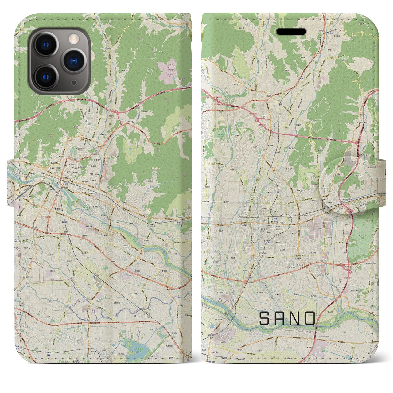 【佐野(栃木県)】地図柄iPhoneケース(手帳タイプ)ナチュラル・iPhone 11 Pro Max 用