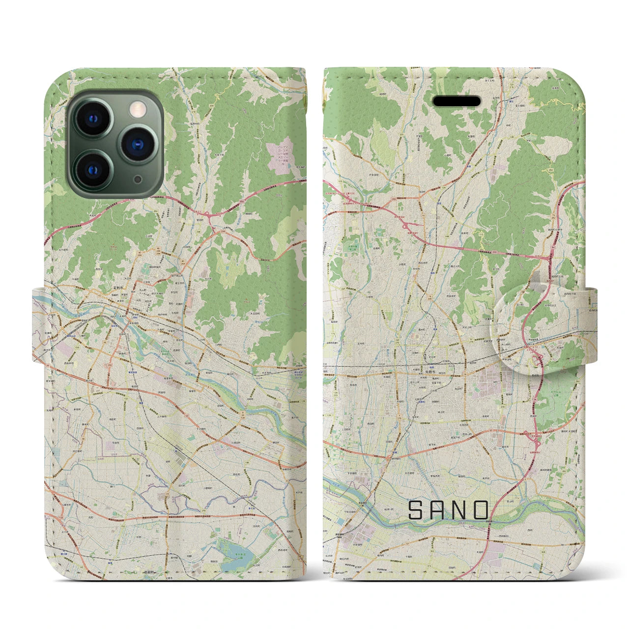 【佐野(栃木県)】地図柄iPhoneケース(手帳タイプ)ナチュラル・iPhone 11 Pro 用