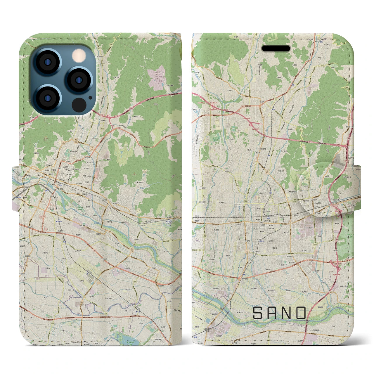 【佐野(栃木県)】地図柄iPhoneケース(手帳タイプ)ナチュラル・iPhone 12 / 12 Pro 用
