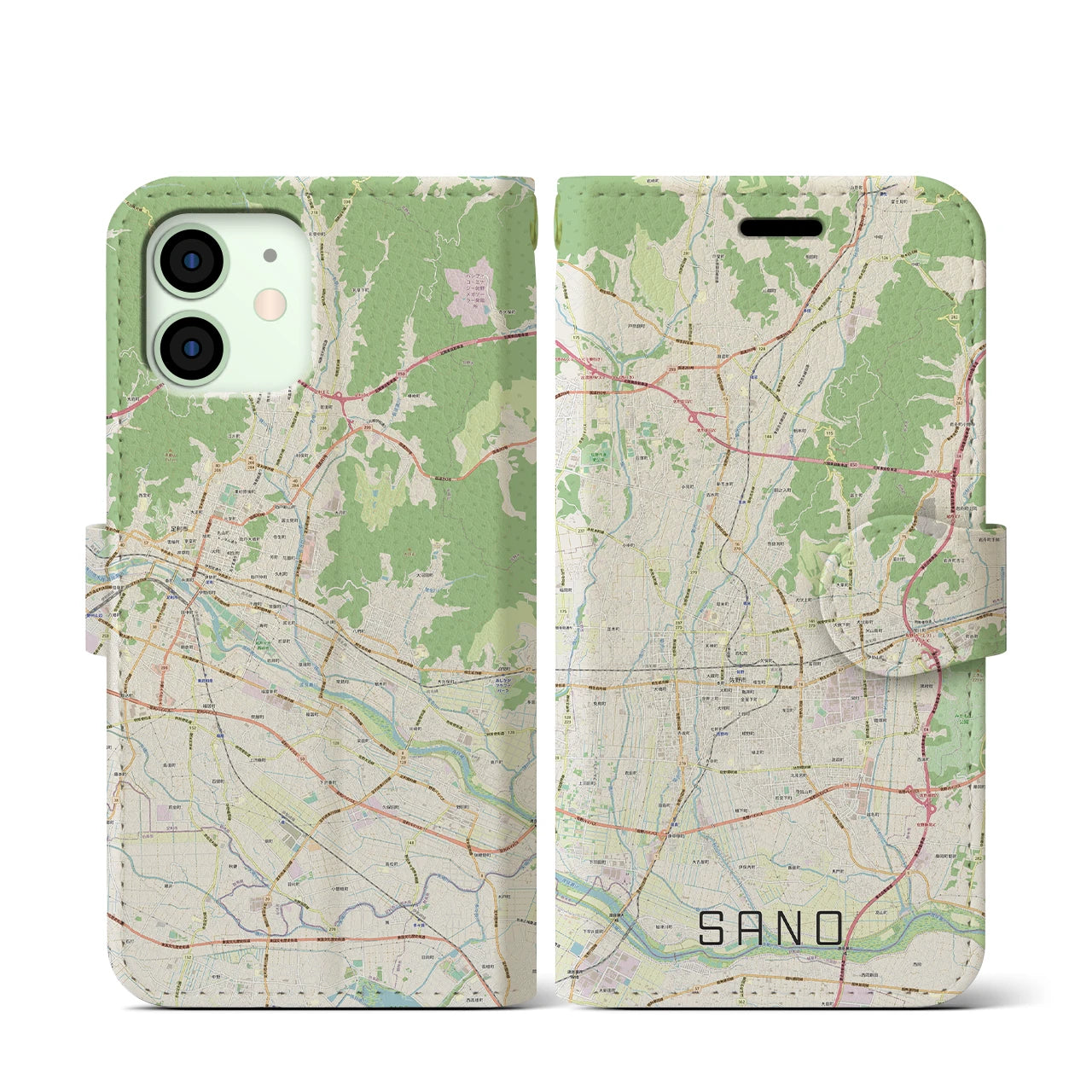 【佐野(栃木県)】地図柄iPhoneケース(手帳タイプ)ナチュラル・iPhone 12 mini 用