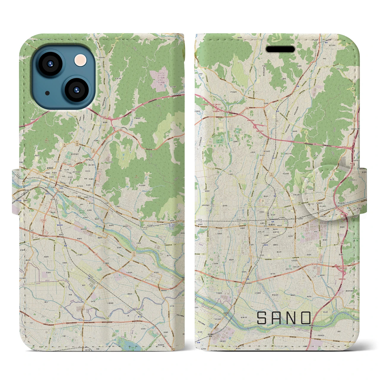【佐野(栃木県)】地図柄iPhoneケース(手帳タイプ)ナチュラル・iPhone 13 用