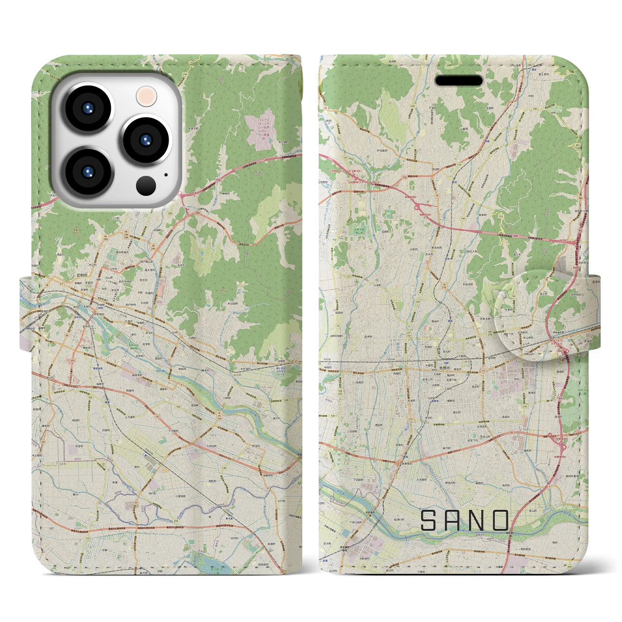 【佐野(栃木県)】地図柄iPhoneケース(手帳タイプ)ナチュラル・iPhone 13 Pro 用