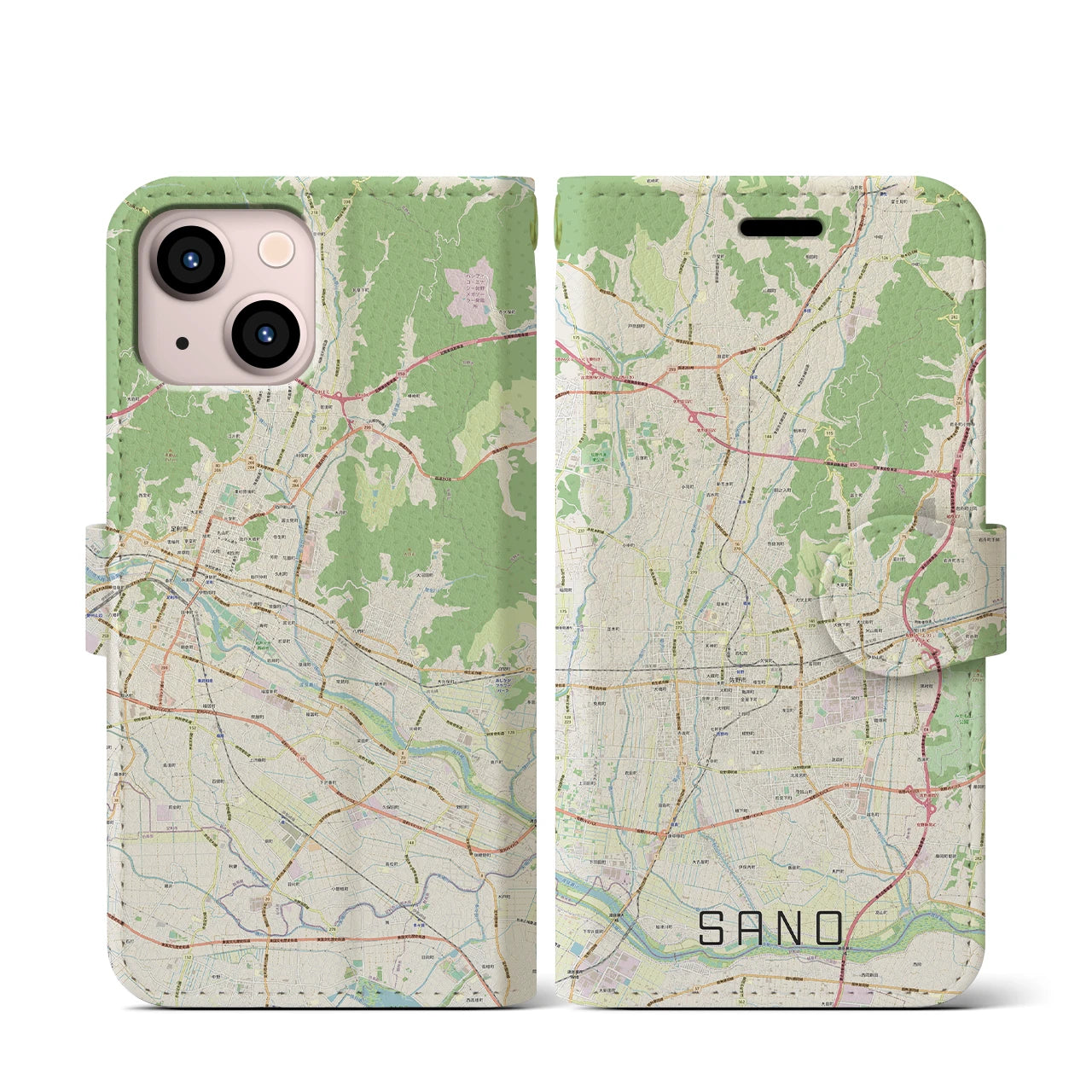 【佐野(栃木県)】地図柄iPhoneケース(手帳タイプ)ナチュラル・iPhone 13 mini 用