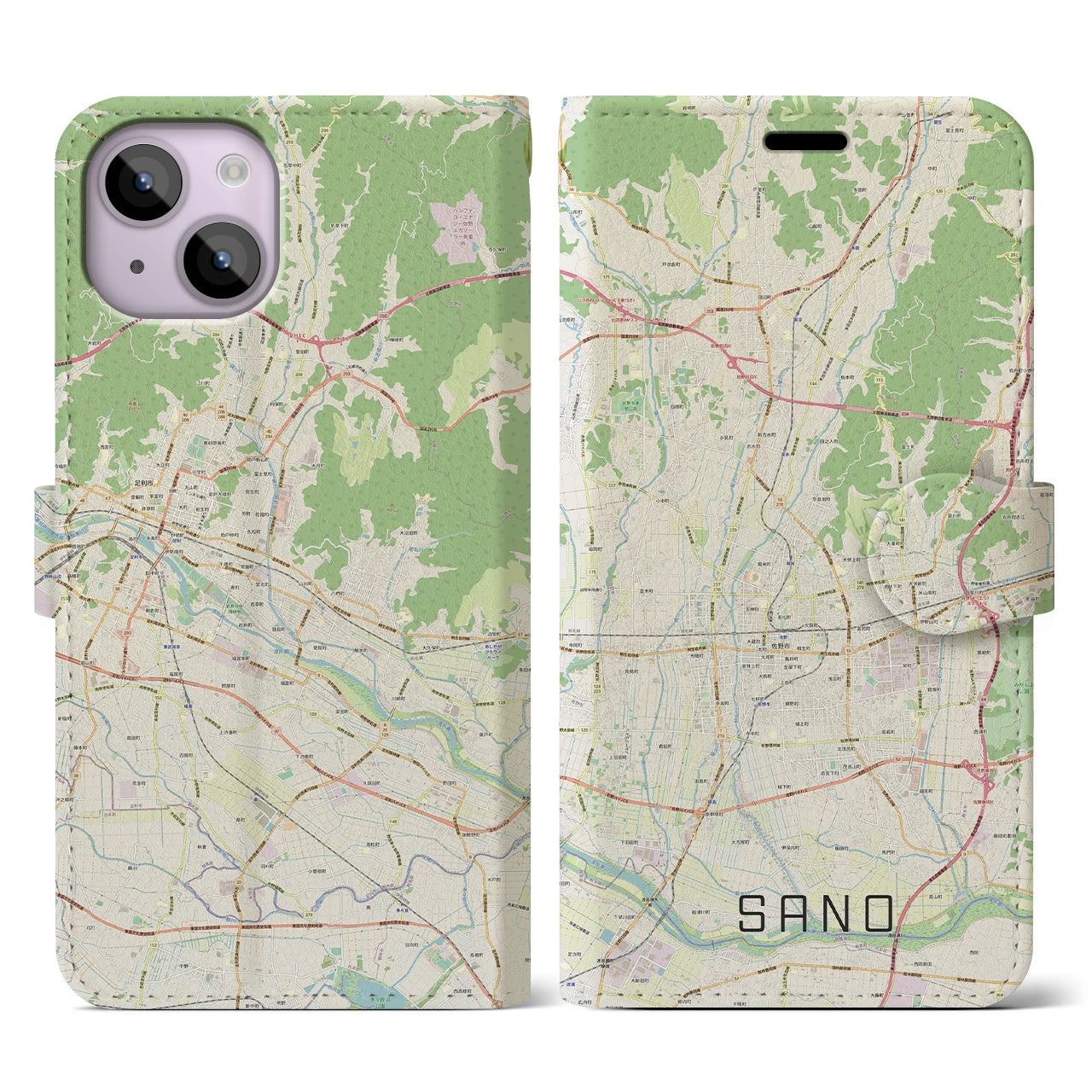 【佐野(栃木県)】地図柄iPhoneケース(手帳タイプ)ナチュラル・iPhone 14 用