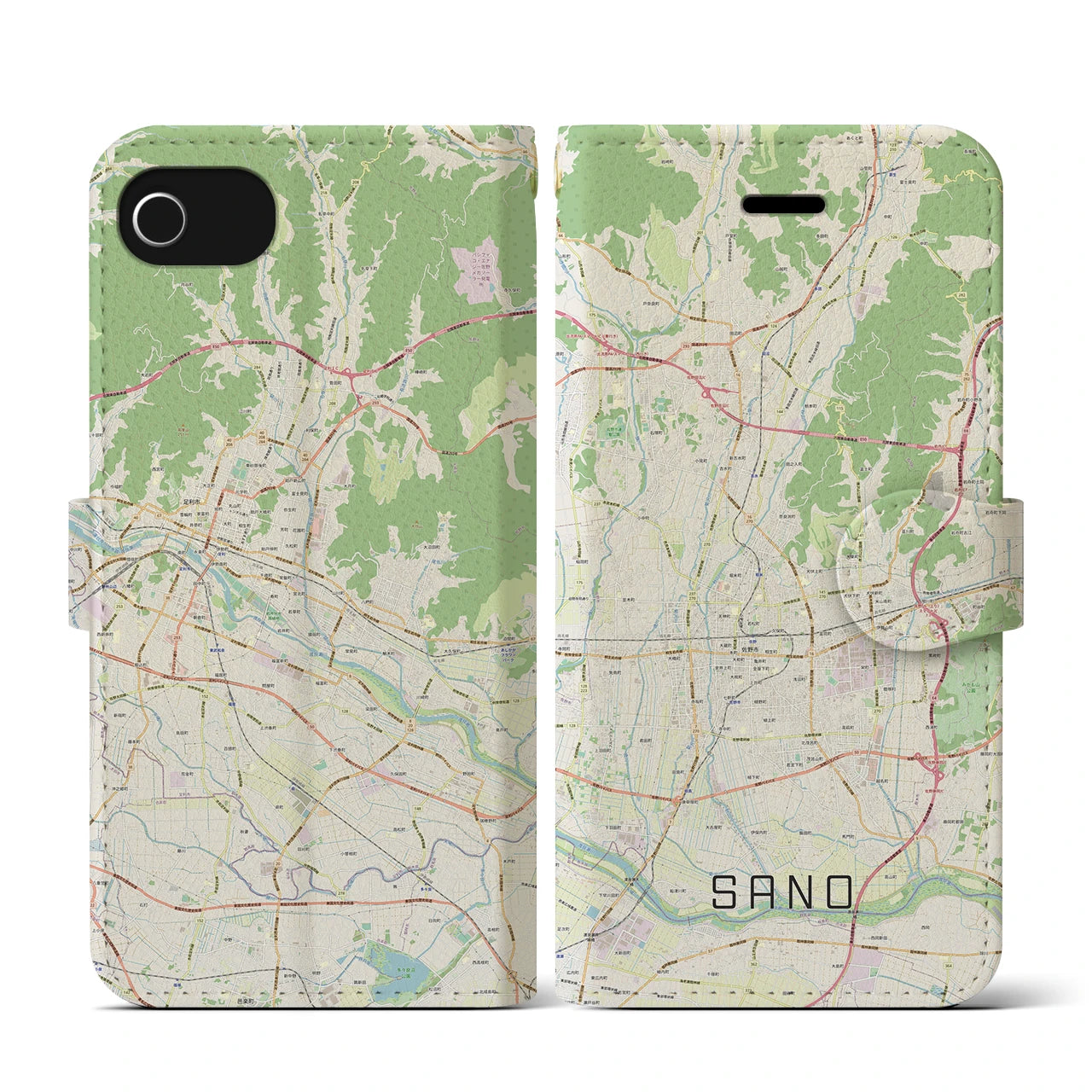 【佐野(栃木県)】地図柄iPhoneケース(手帳タイプ)ナチュラル・iPhone SE(第3 / 第2世代) / 8 / 7 / 6s / 6 用