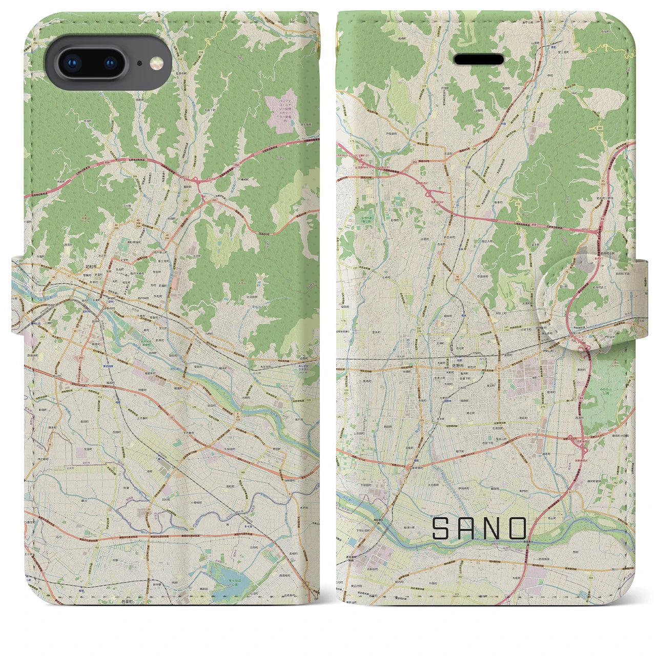 【佐野(栃木県)】地図柄iPhoneケース(手帳タイプ)ナチュラル・iPhone 8Plus /7Plus / 6sPlus / 6Plus 用