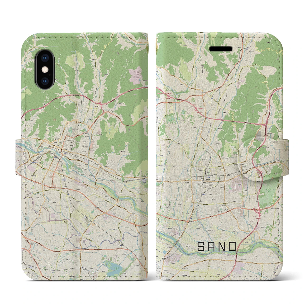 【佐野(栃木県)】地図柄iPhoneケース(手帳タイプ)ナチュラル・iPhone XS / X 用