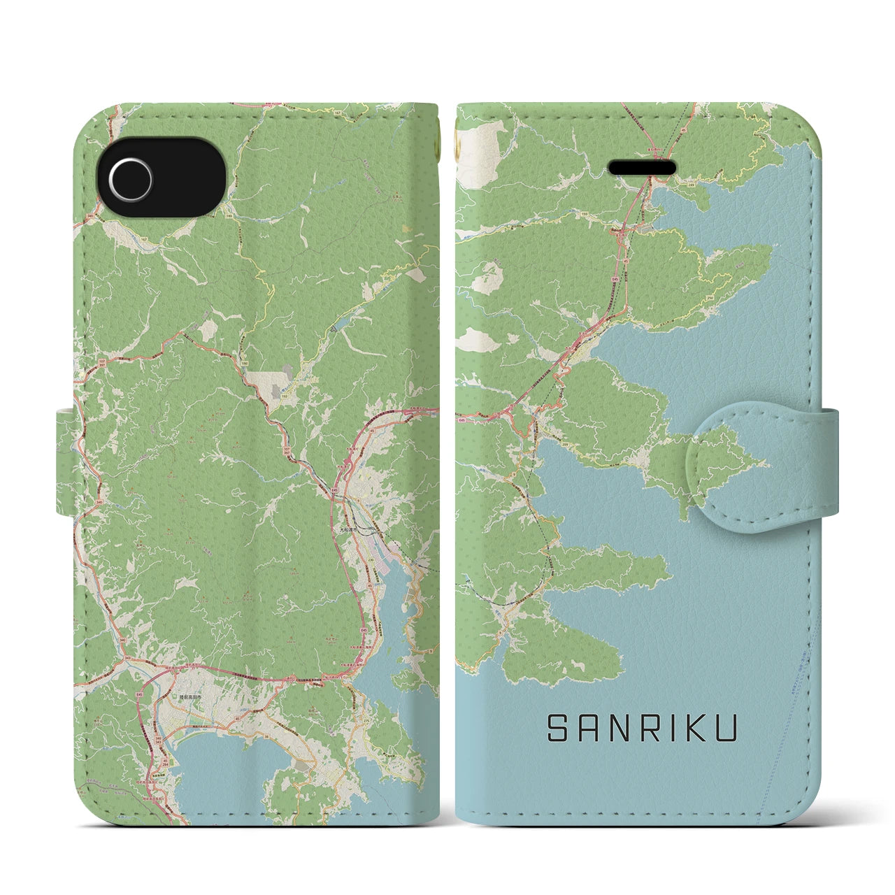 【三陸(岩手県)】地図柄iPhoneケース(手帳タイプ)ナチュラル・iPhone SE(第3 / 第2世代) / 8 / 7 / 6s / 6 用