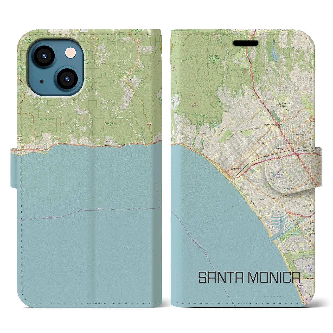 【サンタモニカ(アメリカ)】地図柄iPhoneケース(手帳タイプ)ナチュラル・iPhone 13 用