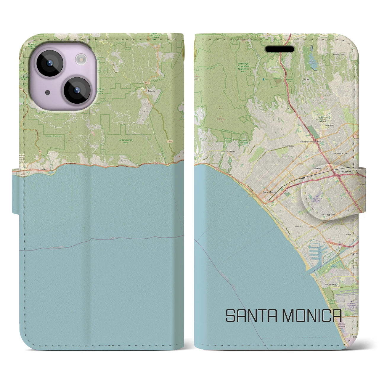 【サンタモニカ(アメリカ)】地図柄iPhoneケース(手帳タイプ)ナチュラル・iPhone 14 用