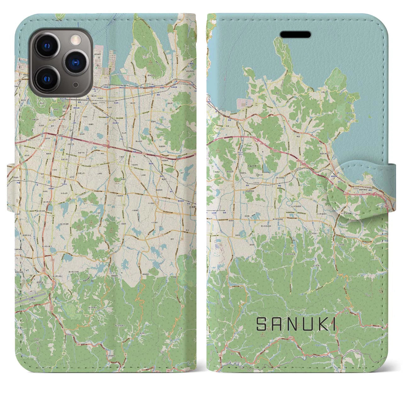 【さぬき(香川県)】地図柄iPhoneケース(手帳タイプ)ナチュラル・iPhone 11 Pro Max 用