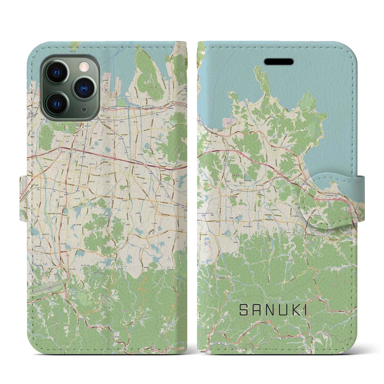 【さぬき(香川県)】地図柄iPhoneケース(手帳タイプ)ナチュラル・iPhone 11 Pro 用