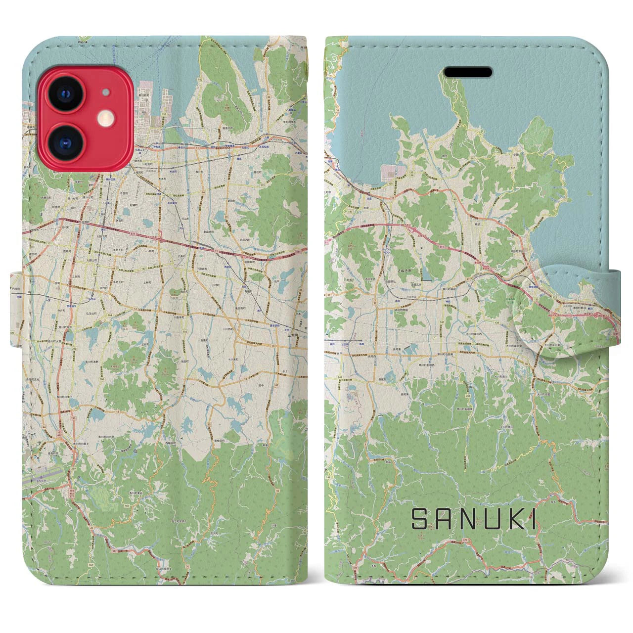 【さぬき(香川県)】地図柄iPhoneケース(手帳タイプ)ナチュラル・iPhone 11 用
