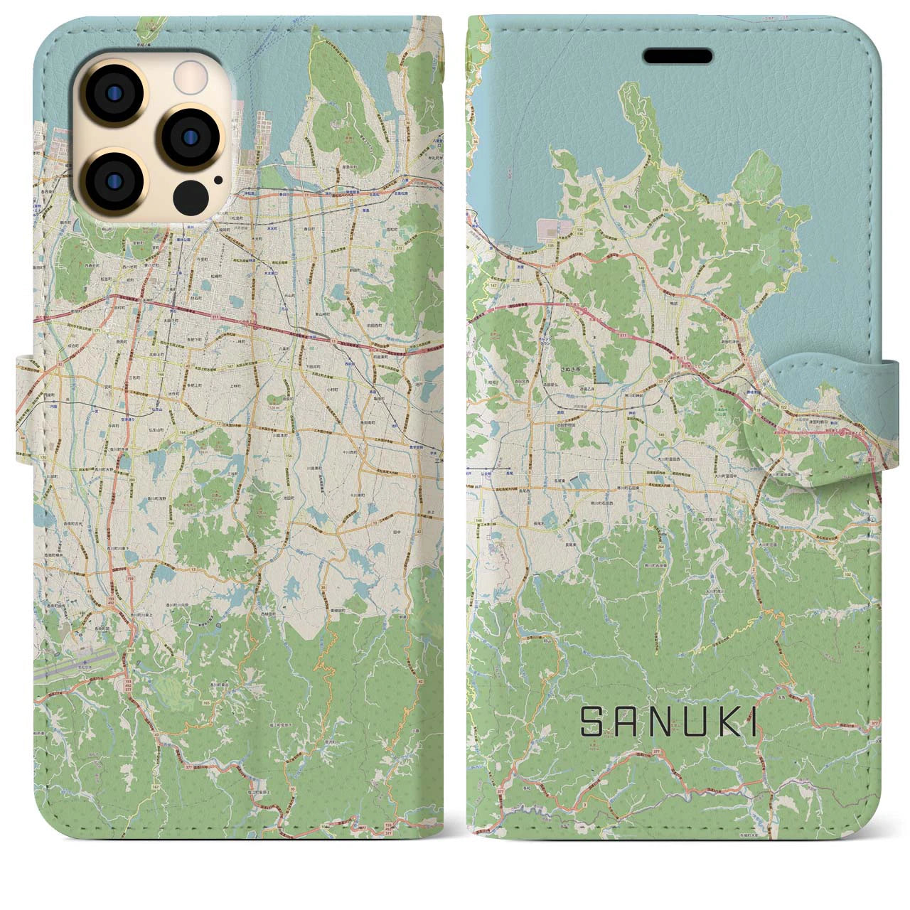 【さぬき(香川県)】地図柄iPhoneケース(手帳タイプ)ナチュラル・iPhone 12 Pro Max 用