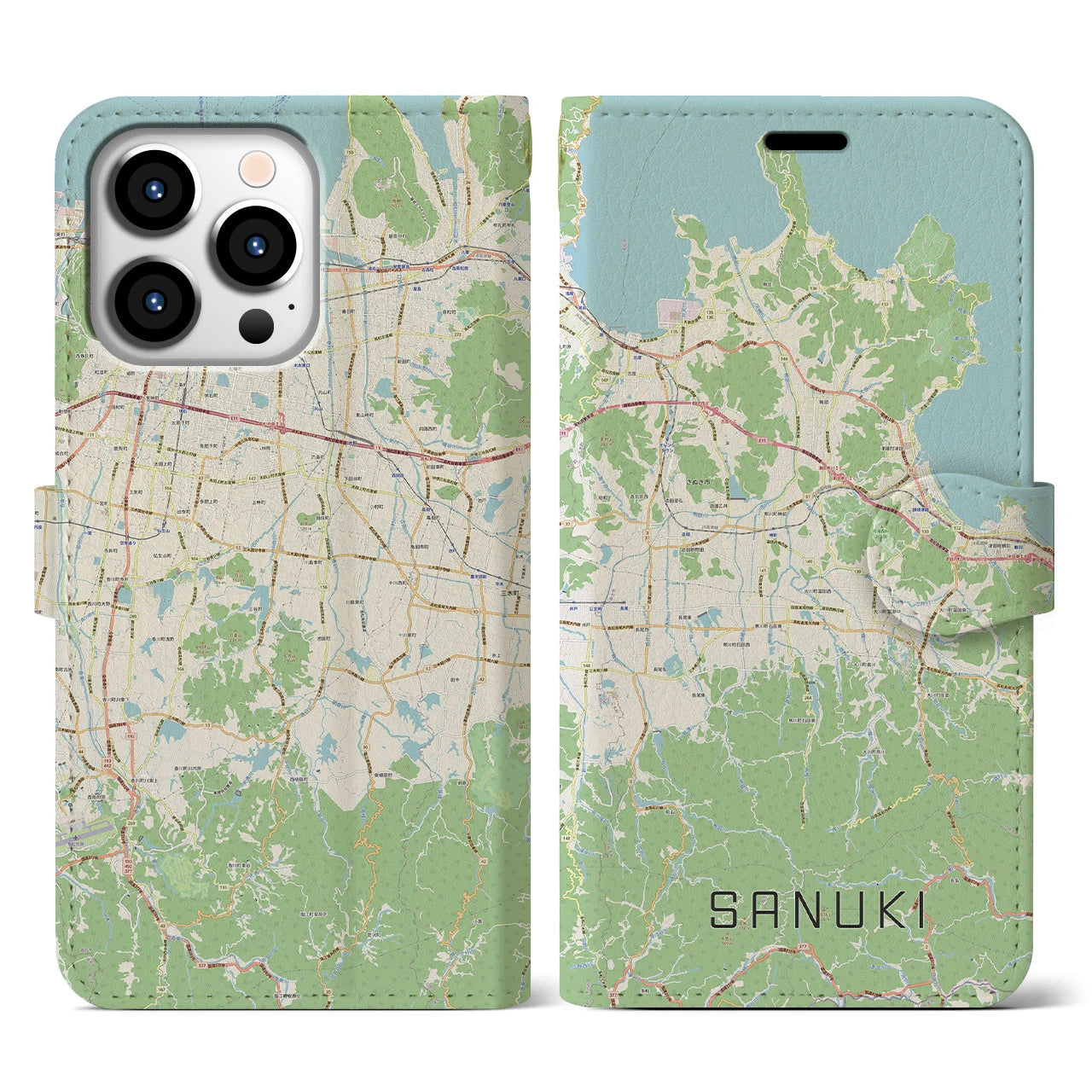 【さぬき(香川県)】地図柄iPhoneケース(手帳タイプ)ナチュラル・iPhone 13 Pro 用