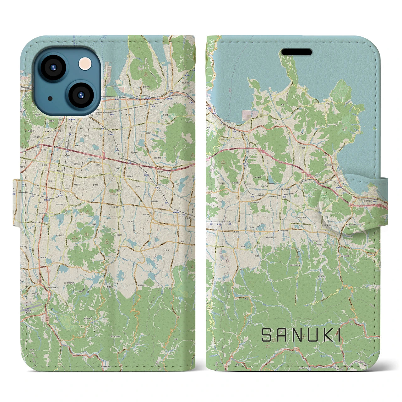 【さぬき(香川県)】地図柄iPhoneケース(手帳タイプ)ナチュラル・iPhone 13 用