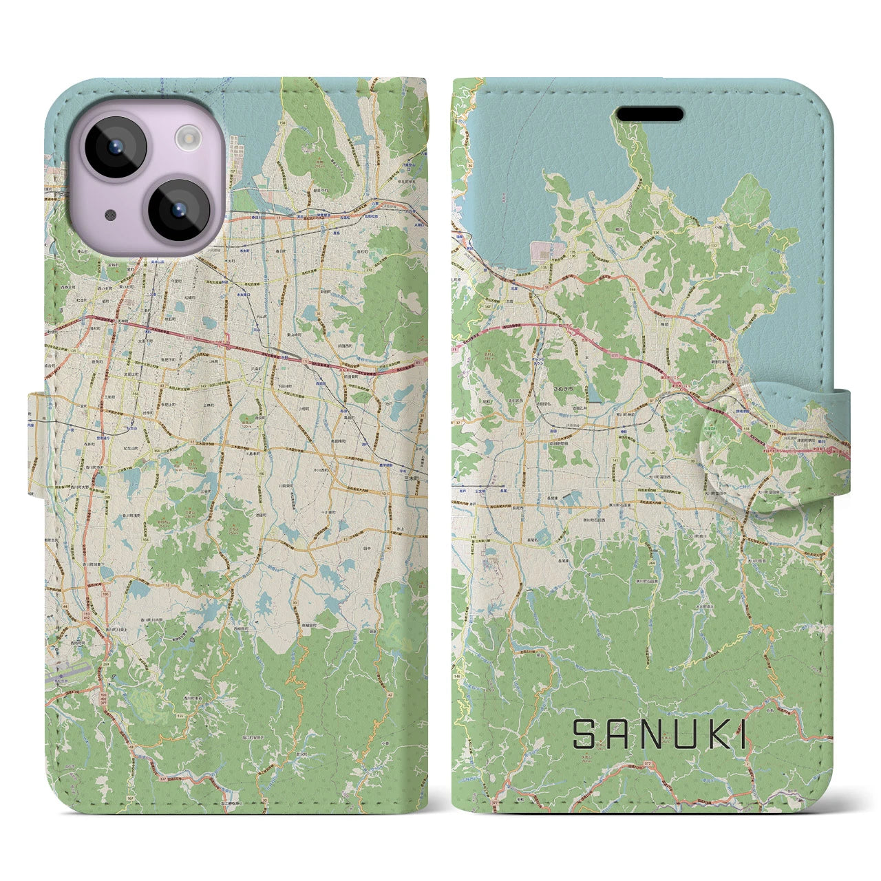 【さぬき(香川県)】地図柄iPhoneケース(手帳タイプ)ナチュラル・iPhone 14 用