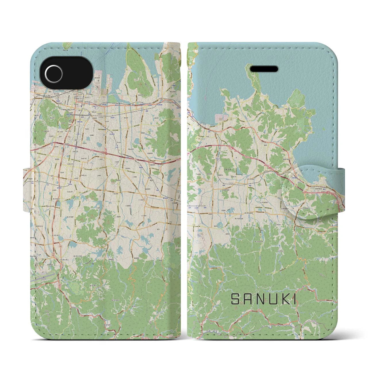 【さぬき(香川県)】地図柄iPhoneケース(手帳タイプ)ナチュラル・iPhone SE(第3 / 第2世代) / 8 / 7 / 6s / 6 用