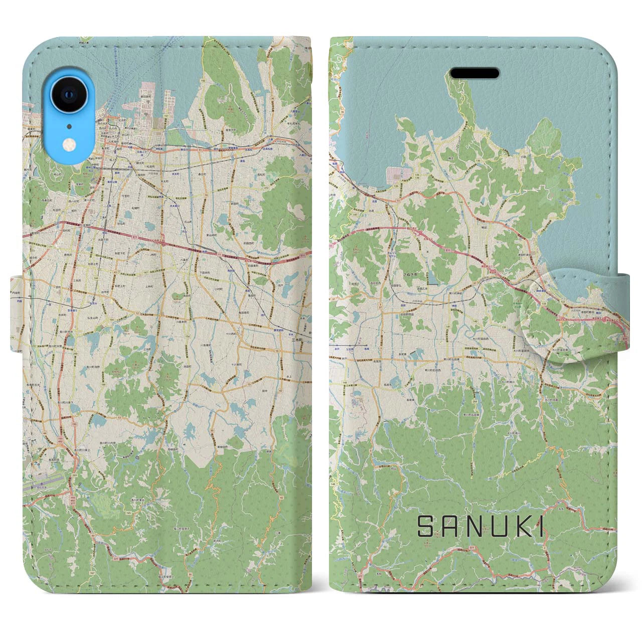 【さぬき(香川県)】地図柄iPhoneケース(手帳タイプ)ナチュラル・iPhone XR 用