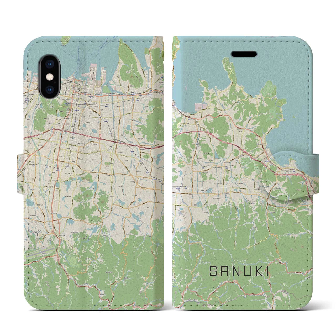 【さぬき(香川県)】地図柄iPhoneケース(手帳タイプ)ナチュラル・iPhone XS / X 用