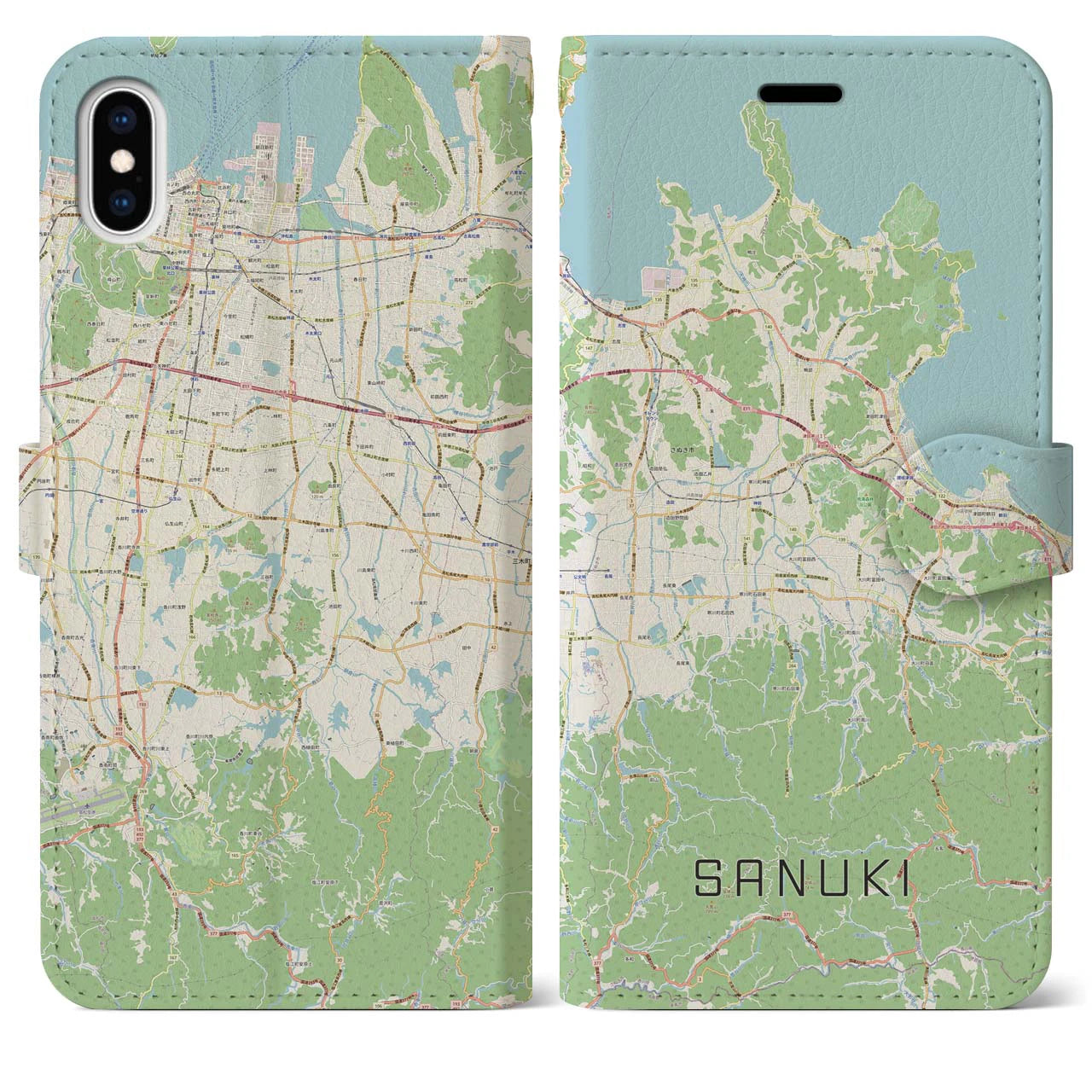 【さぬき(香川県)】地図柄iPhoneケース(手帳タイプ)ナチュラル・iPhone XS Max 用
