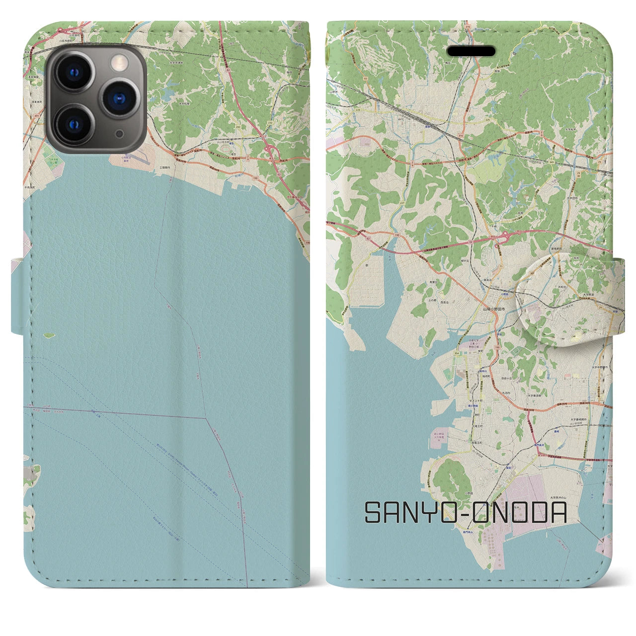 【山陽小野田(山口県)】地図柄iPhoneケース(手帳タイプ)ナチュラル・iPhone 11 Pro Max 用