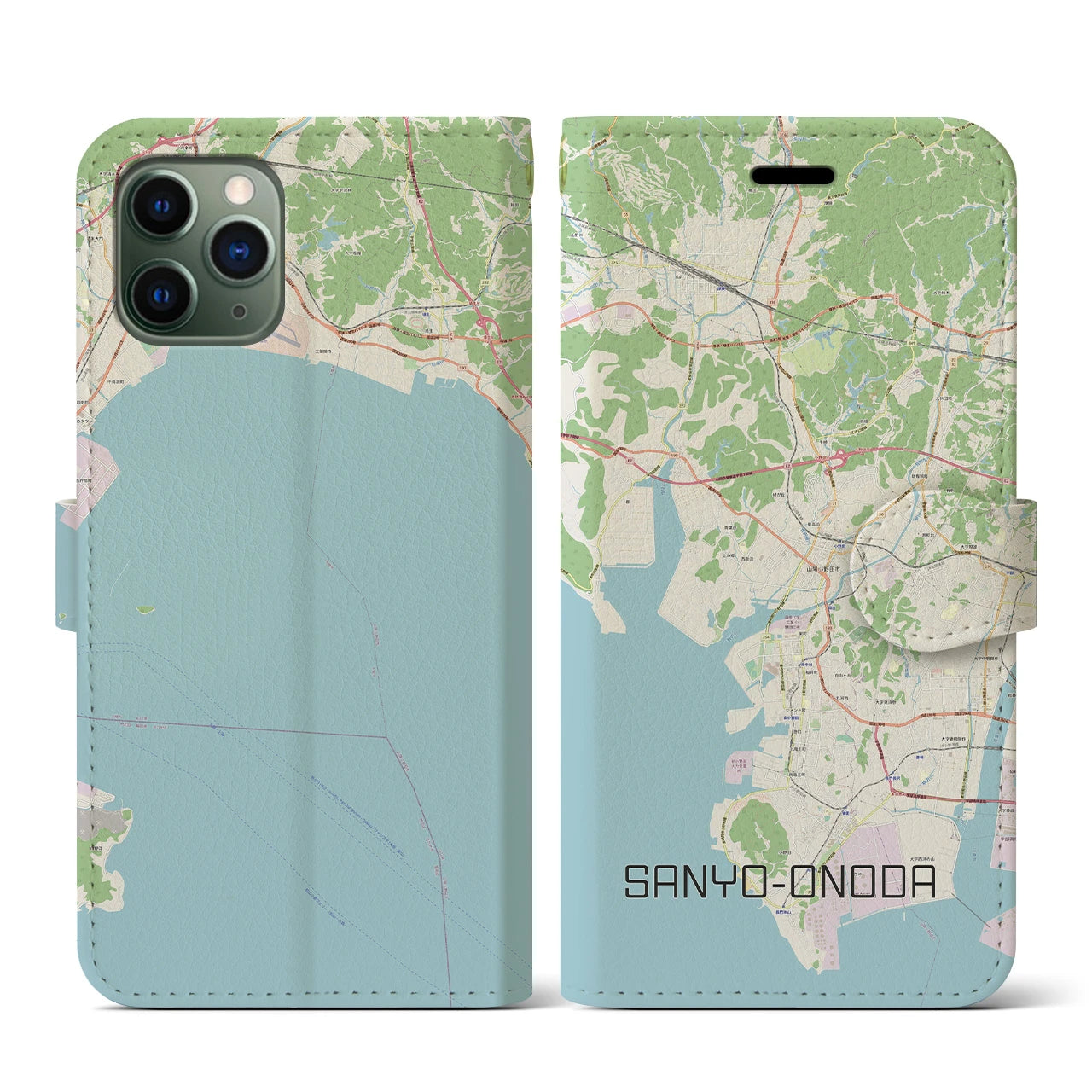 【山陽小野田(山口県)】地図柄iPhoneケース(手帳タイプ)ナチュラル・iPhone 11 Pro 用