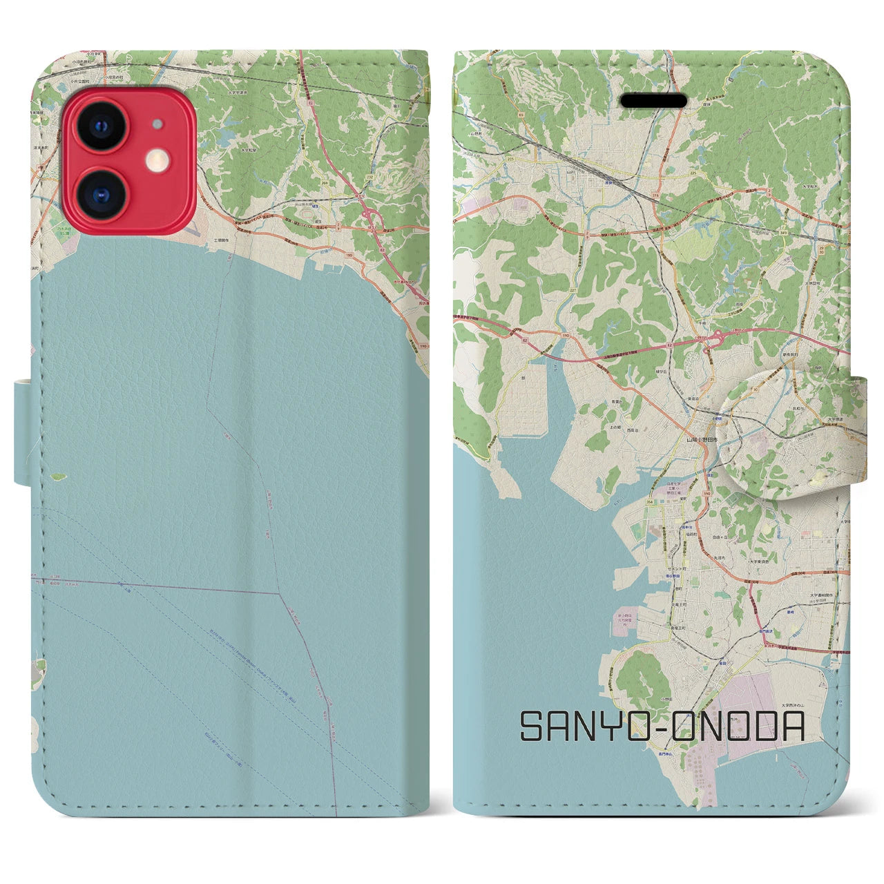 【山陽小野田(山口県)】地図柄iPhoneケース(手帳タイプ)ナチュラル・iPhone 11 用