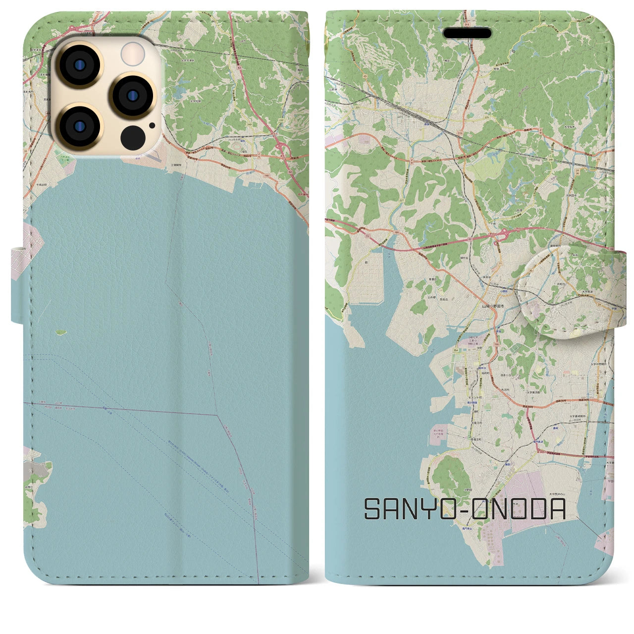 【山陽小野田(山口県)】地図柄iPhoneケース(手帳タイプ)ナチュラル・iPhone 12 Pro Max 用